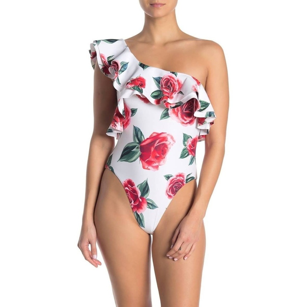 Onia Bathing Suit Swimsuit Roses One Shoulder One Piece Romantic Resort XS TP